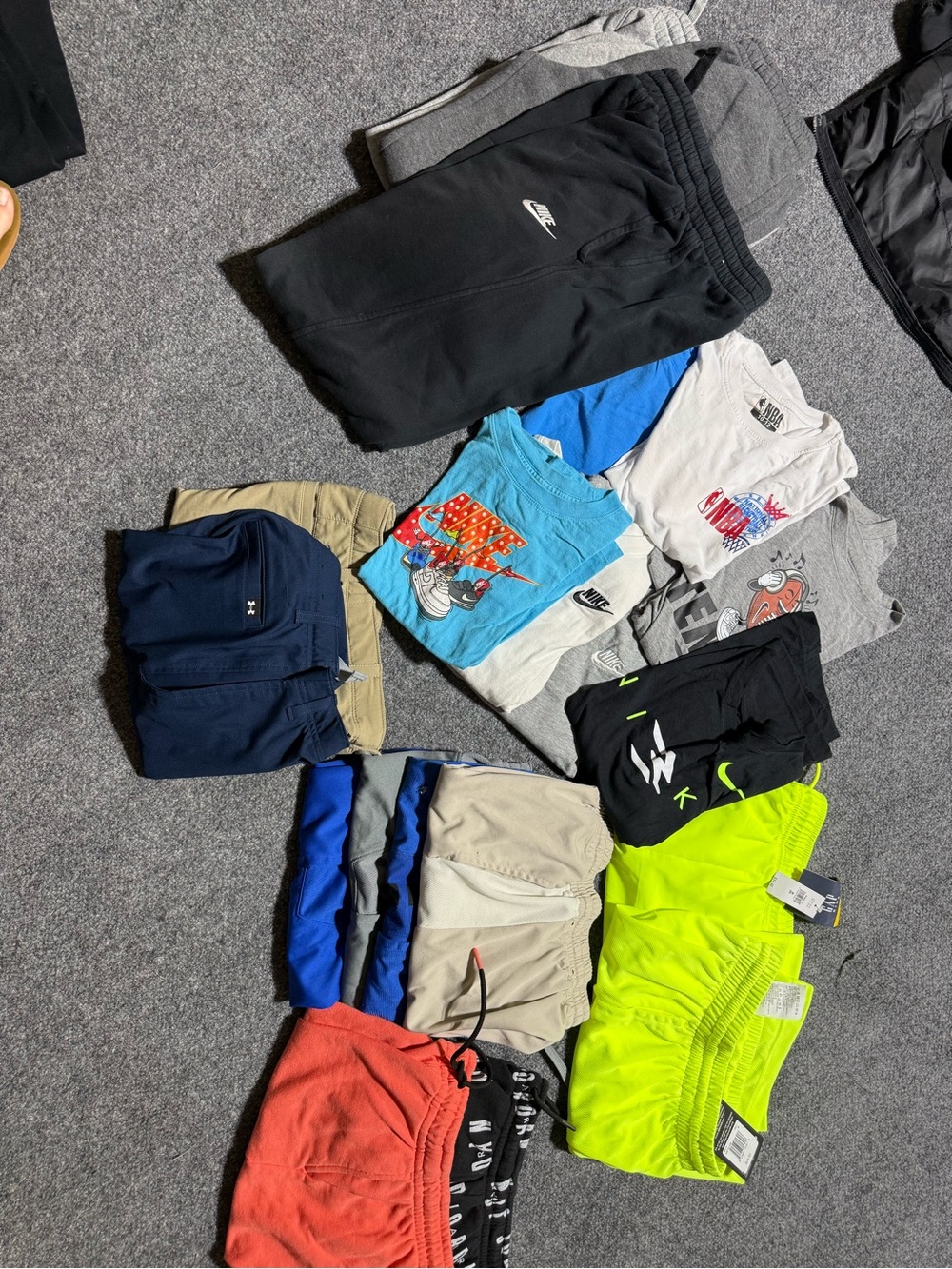 Nike and under Armour Black Kids Assortment of shorts and tshirts